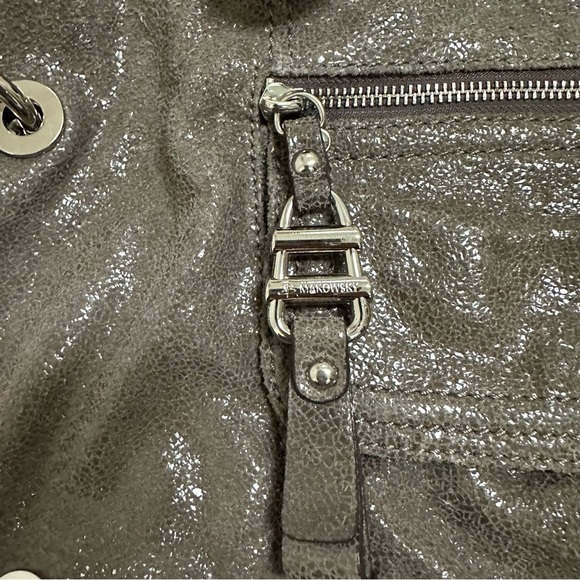 B. MAKOWSKY LEATHER HOBO FOLDING SATCHEL SHOULDER TOTE BAG GRAY SHIMMER PURSE - Picture 6 of 10